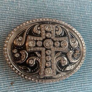 Silver and Black Cross Belt Buckle